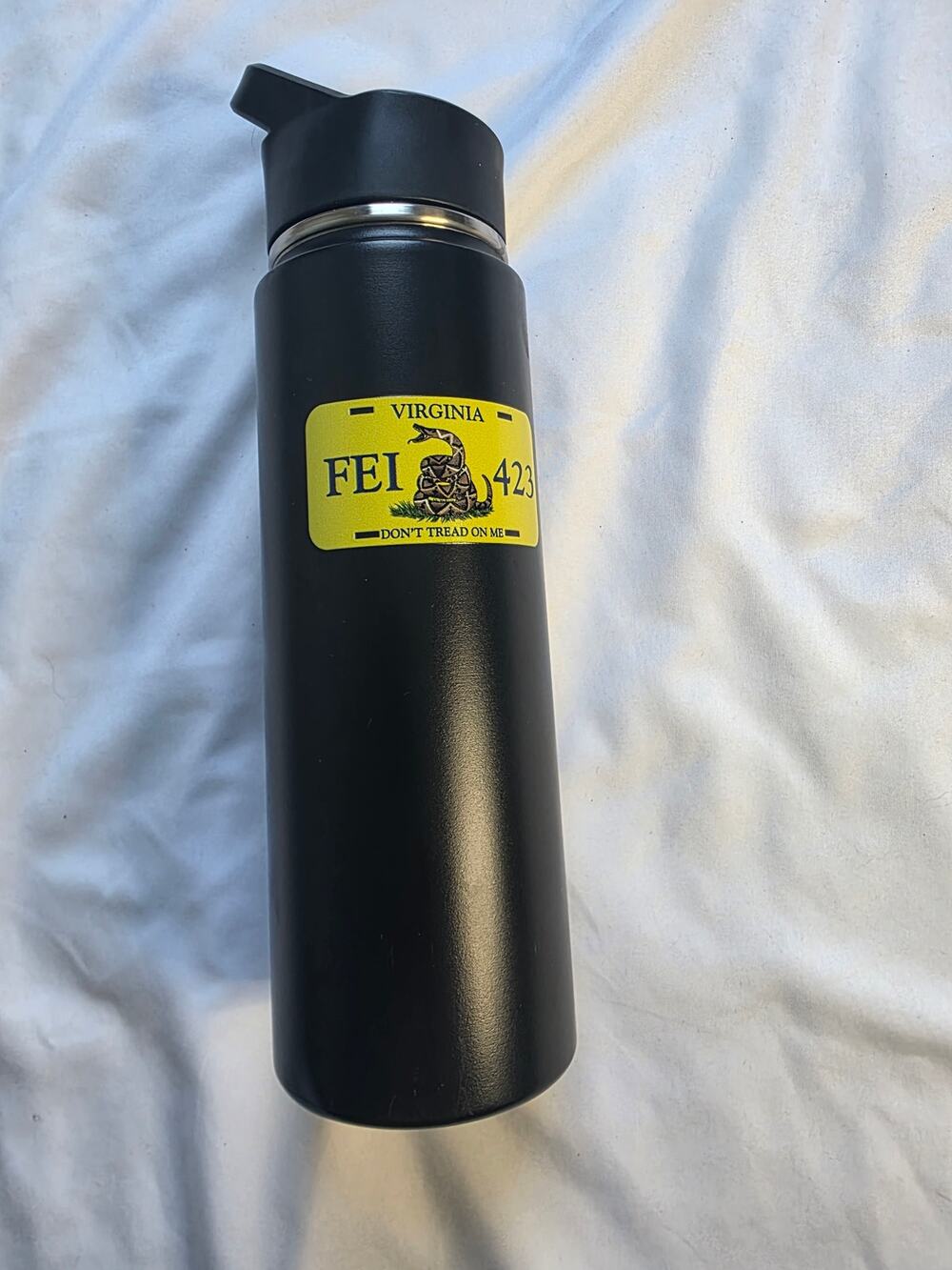 Don't Tread On Me Ferguson aluminum water bottle black yellow snake military